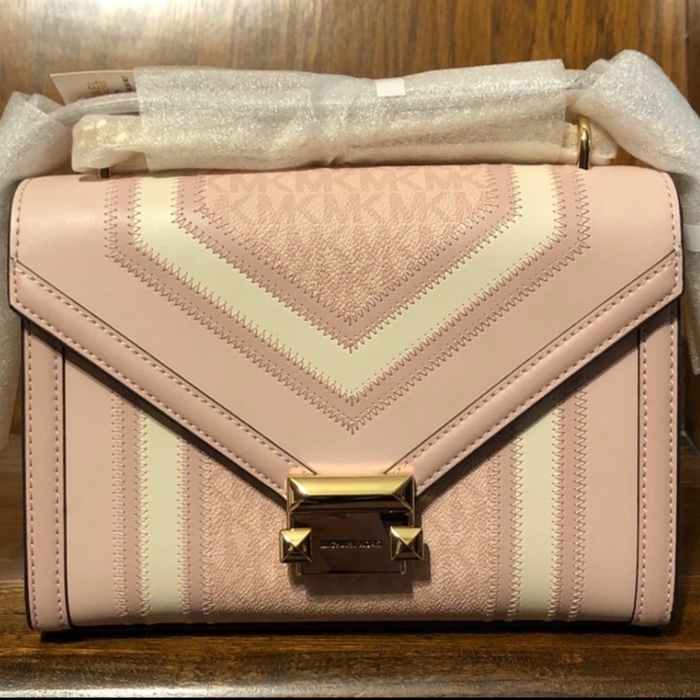 NWT-Michael Kors-Med Color Block & Sig Logo-Shoulder Bag-Powder Blush Multi-$428